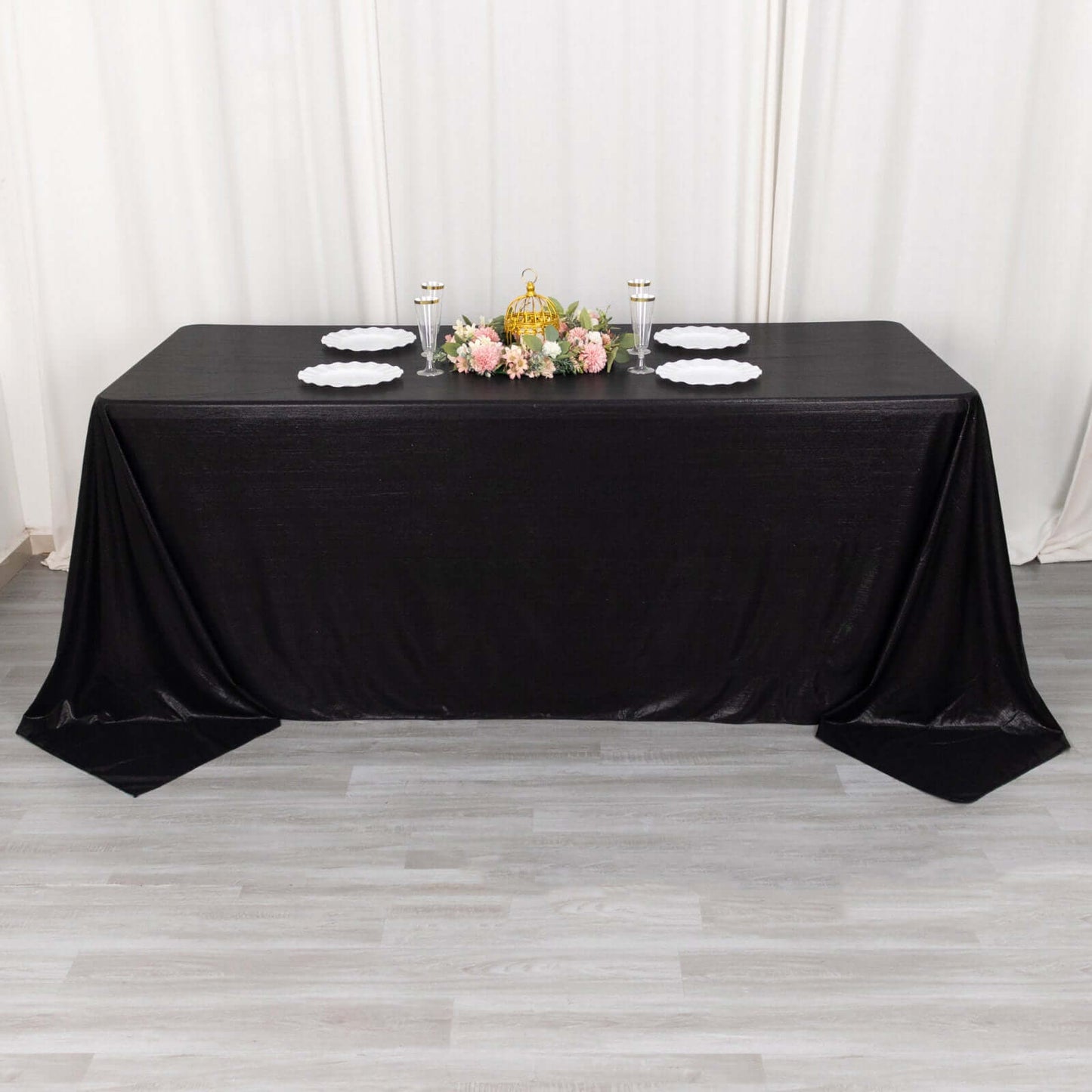 Sequin Dots Polyester 90"x132" Rectangle Tablecloth Shimmering Black - Seamless, Glittering & Wrinkle Free Table Cover