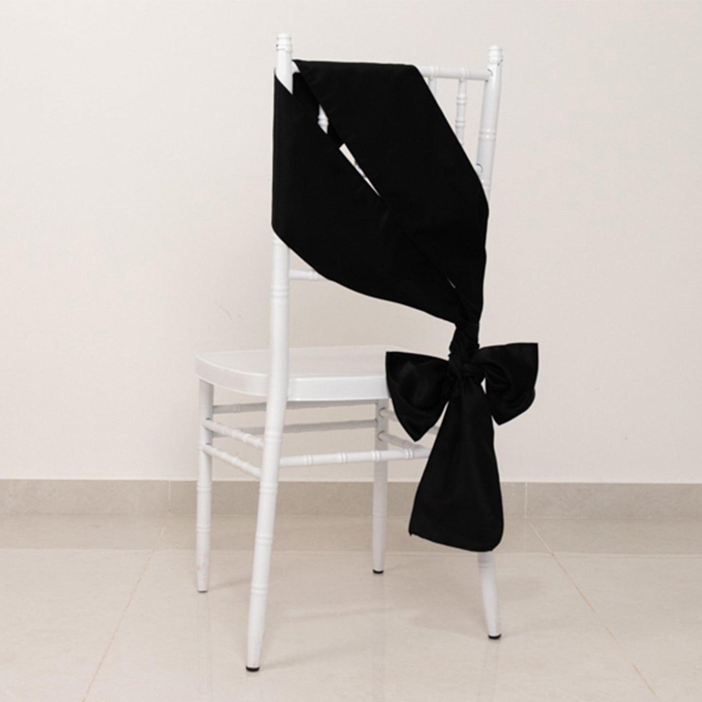 5 Pack Lamour Satin 6"x106" Chair Sashes Black - Stylish Reusable Decorative Bows for Weddings & Gatherings