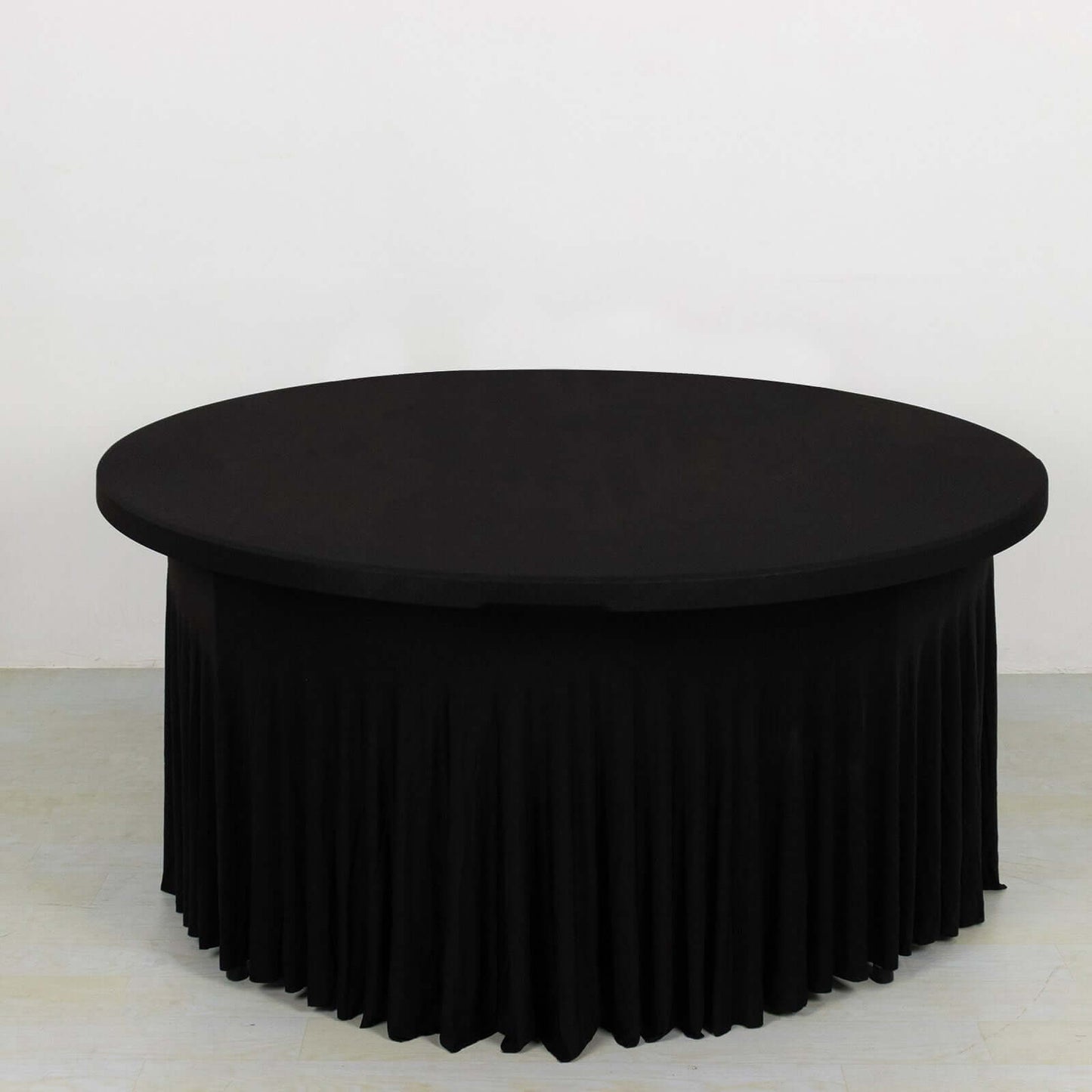 Spandex Round 5ft Table Skirt Black with Wavy Skirt-Like Effect Stylish Table Cover