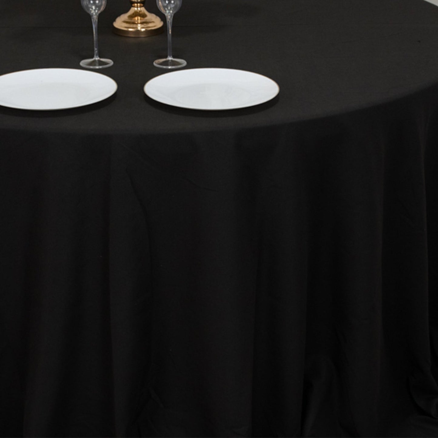 Cotton Blend 132" Round Tablecloth Black - Seamless Wrinkle-Resistant Table Cover