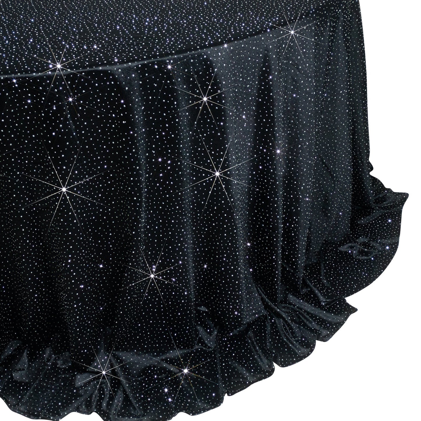Scuba Round Tablecloth 132â€³ Black with Rhinestone Accents â€“ Seamless, Wrinkle-Free, Stain-Resistant Event Linen