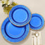 25-Pack Disposable Round Charger Plates in Royal Blue Sunray Design with Gold Rim - 350GSM Heavy Duty Paper Chargers 13"