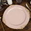 10-Pack Plastic 10" Round Dinner Plates in Blush with Gold Leaf Embossed Rim - Disposable Vintage Baroque Style Plates