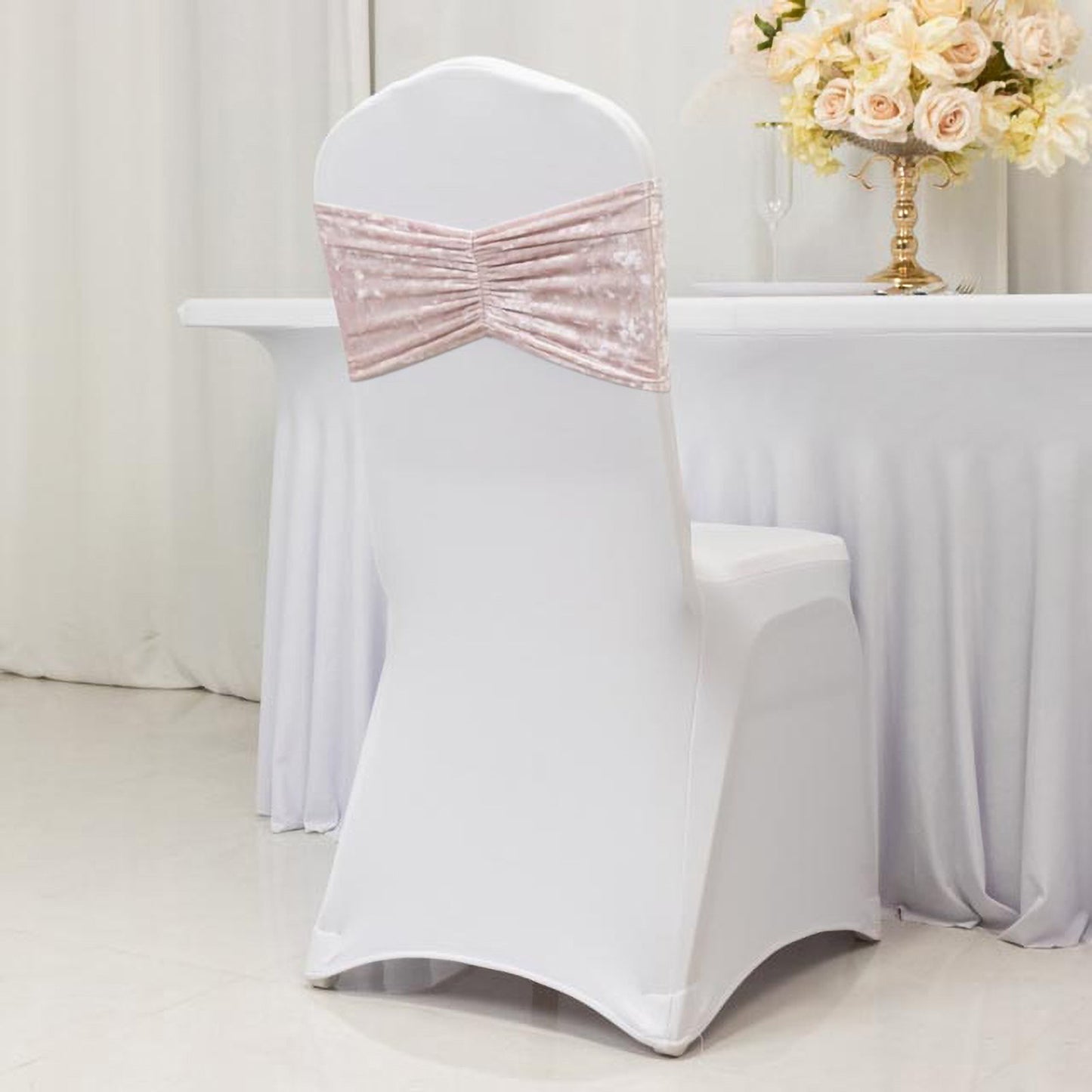 5 Pack Crushed Velvet Chair Bands Blush Wide Ruffle Style - Textured Chair Sashes for Stunning Event Decor - 8"x15"