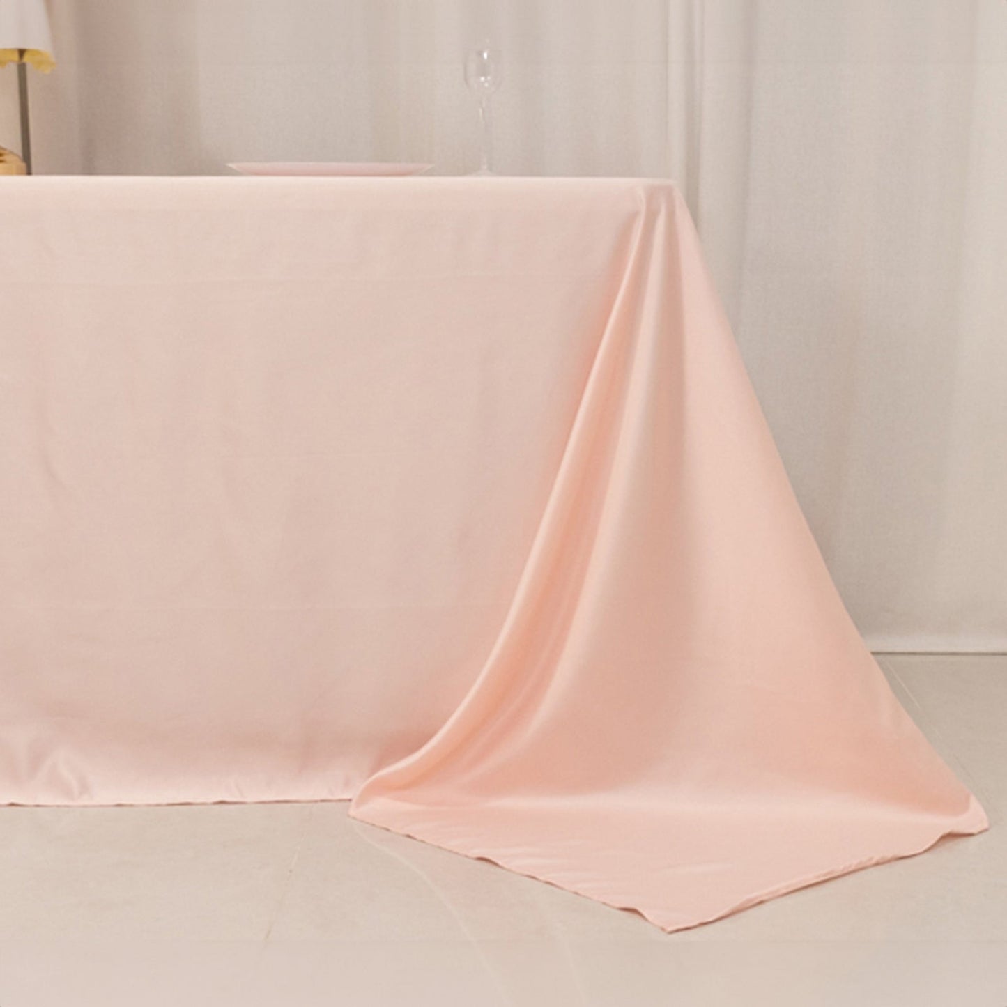 Lamour Satin 90"x132" Rectangle Tablecloth Blush - Soft & Silk-Like Seamless Table Cover