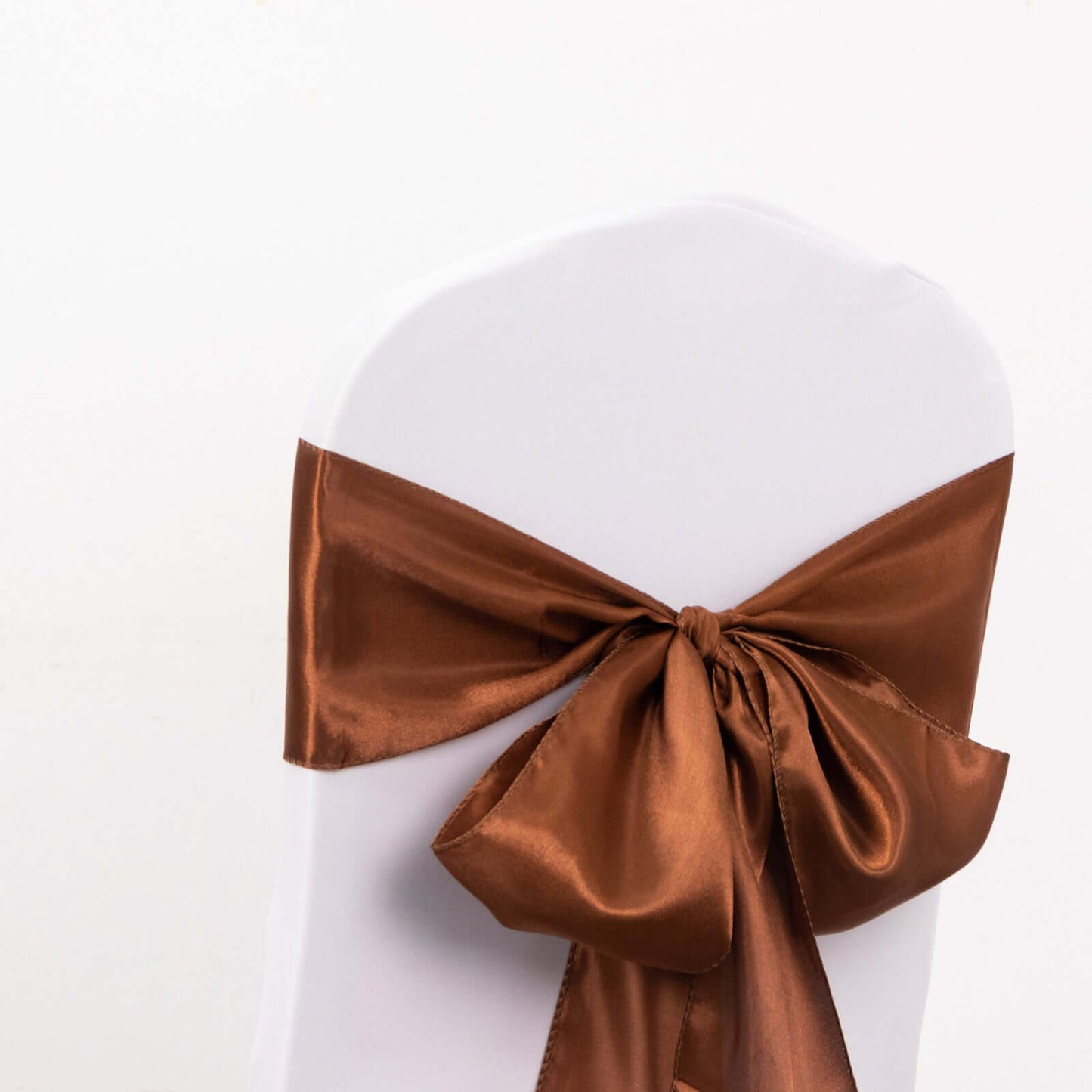 5 Pack Satin Chair Sashes Cinnamon Brown - Durable Chair Bows with Shiny Finish 6"x106"