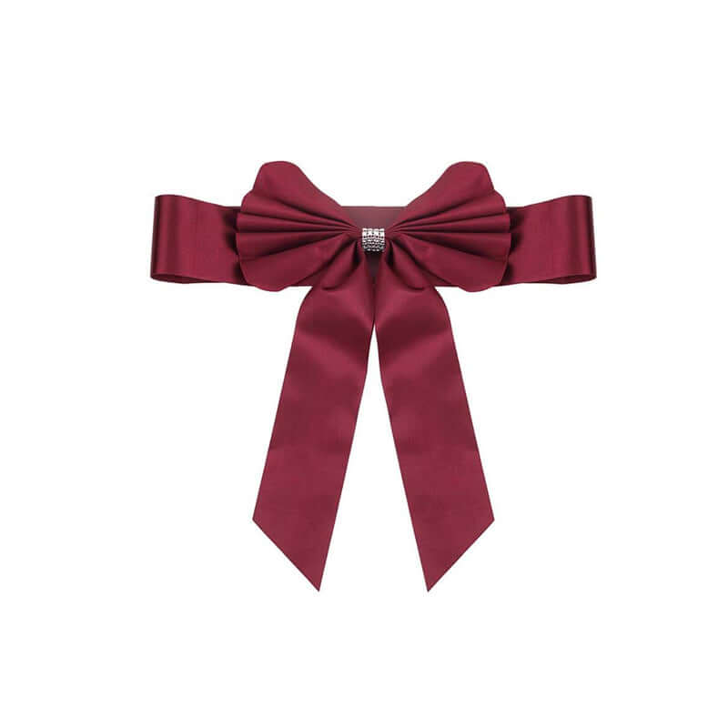 5 Pack Satin Faux Leather Chair Sashes Burgundy - Durable Double Sided Pre-tied Bow Tie Chair Bands with Diamond Rhinestone Buckles