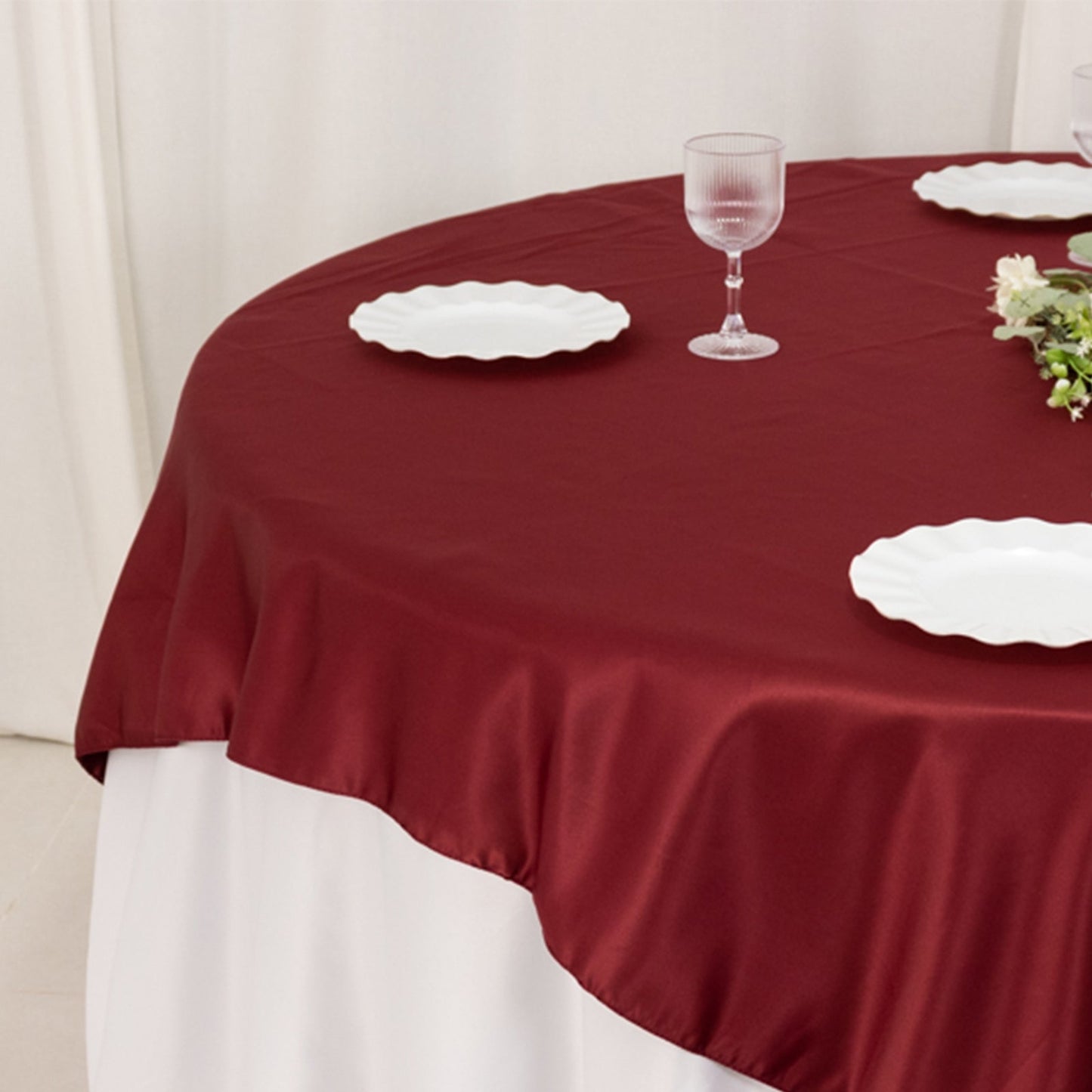 Lamour Satin 72"x72" Table Overlay Square Tablecloth Burgundy - Smooth Finish Table Topper