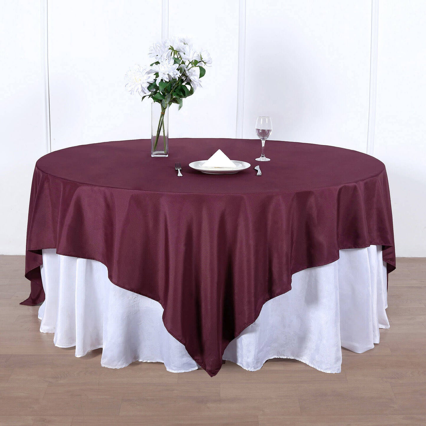 Polyester 90"x90" Table Overlay Square Tablecloth Burgundy - Wrinkle-Resistant & Durable Table Cover