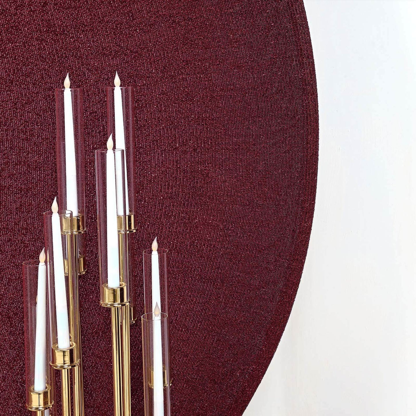 7.5ft Burgundy Metallic Shimmer Tinsel Spandex Round Wedding Arch Cover, 2-Sided Photo Backdrop