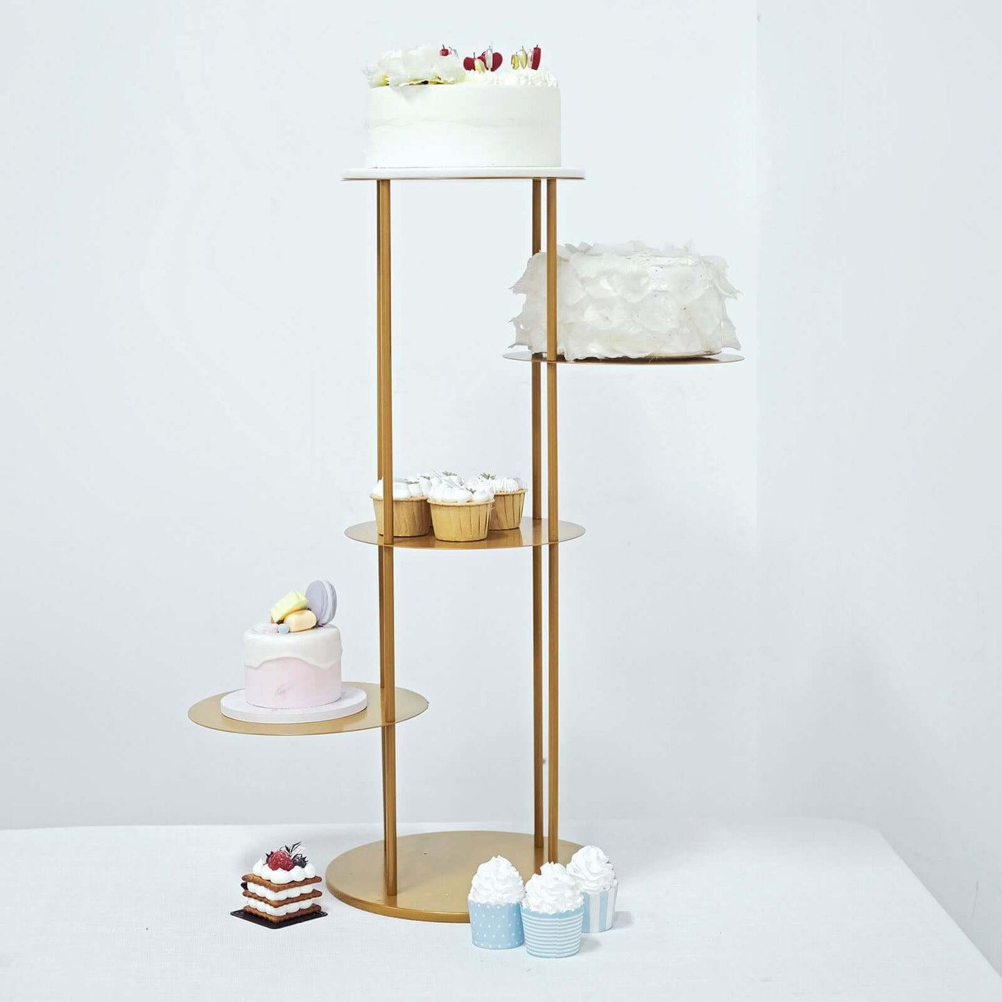 5-Tier Metal Round Cake Stand Centerpiece Gold - Luxurious Pillar Style Cupcake Dessert Display Tower Planter Shelf for Weddings Banquets & Celebrations 2.5ft