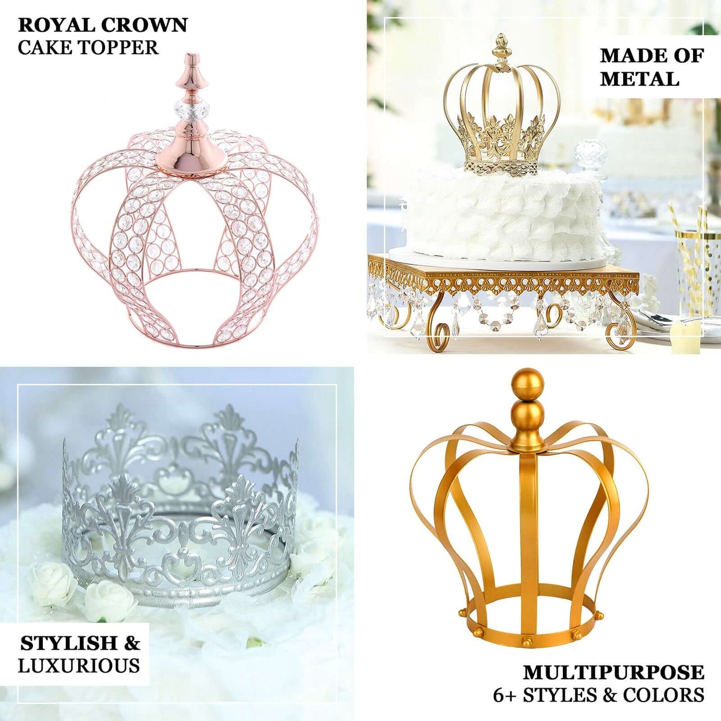 Metal Royal Crown Cake Topper 8" Gold Fleur-De-Lis Top - Refined Cake Centerpiece Decoration for Upscale & Royal-Themed Events