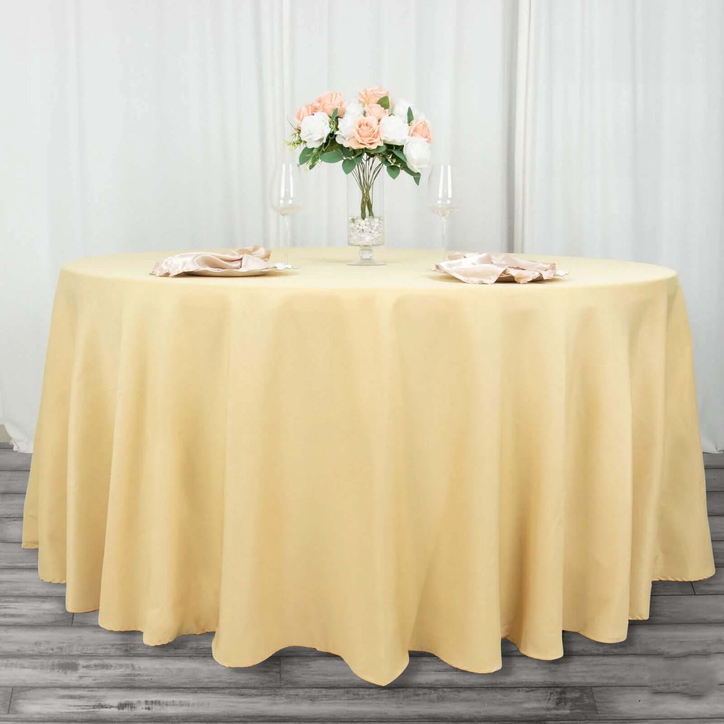 Premium Polyester 120" Round Tablecloth Champagne - Seamless 220GSM Wrinkle-Resistant Table Cover