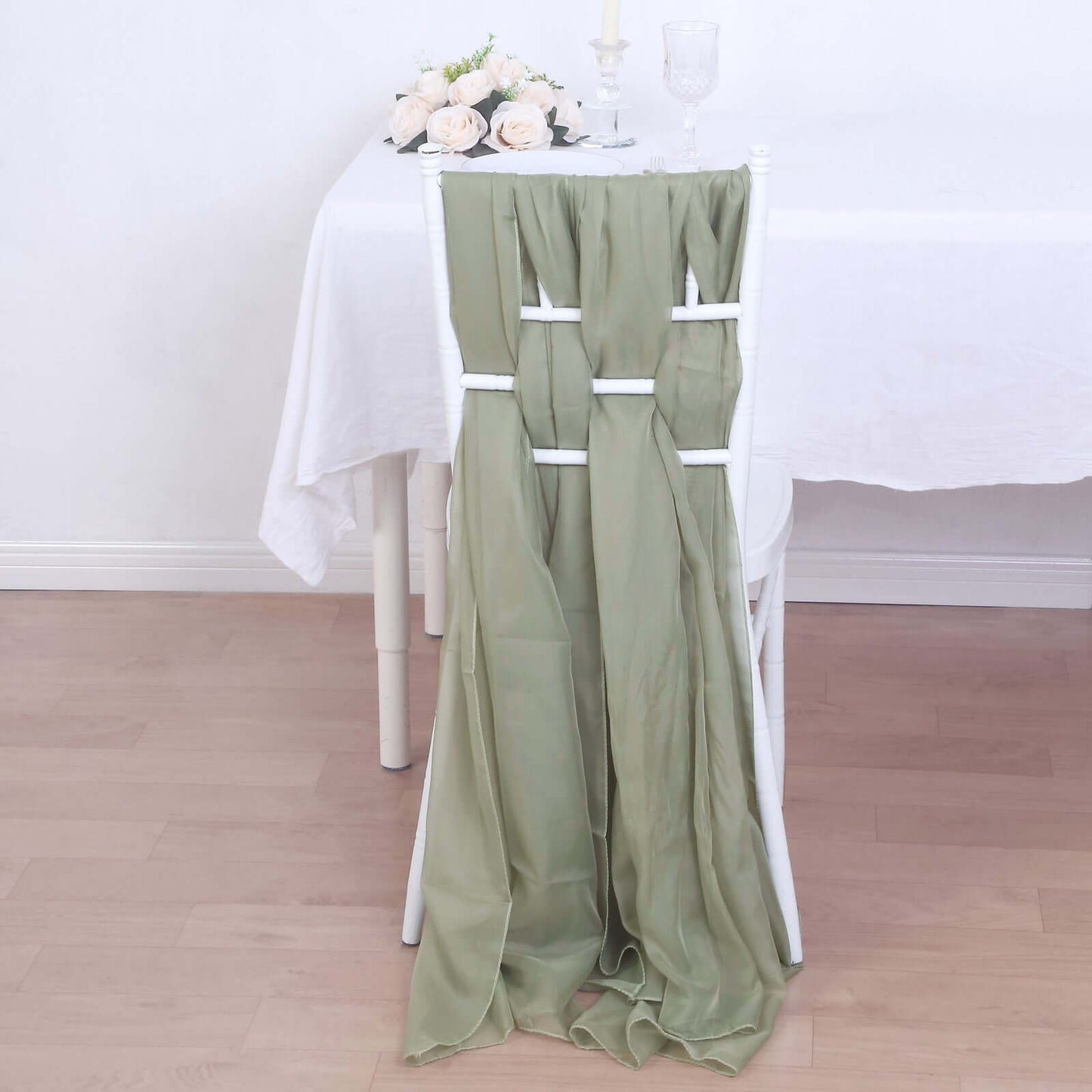 5 Pack Chiffon Chair Sashes Dusty Sage Green - Soft & Lightweight Designer Chair Bows 22"x78"