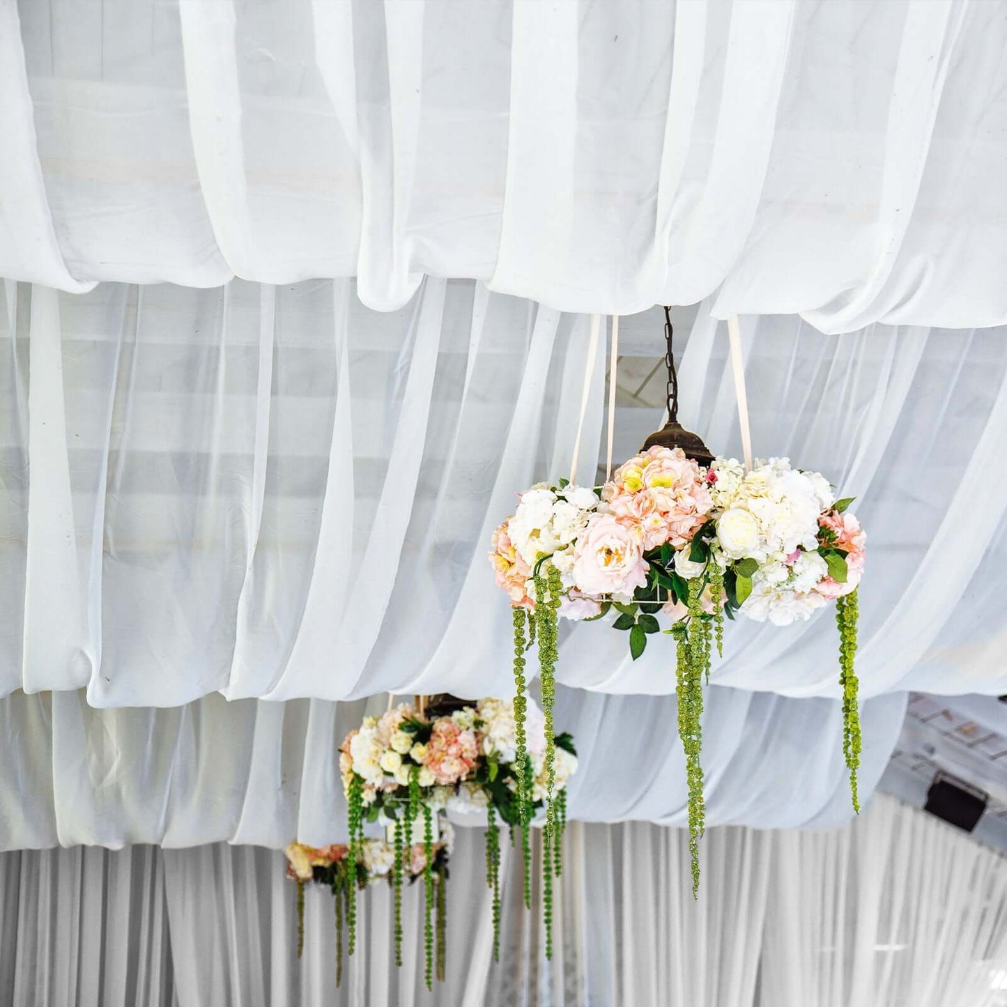5ftx32ft White Chiffon Curtain Panel, Durable Flame Resistant Backdrop Ceiling Drapery With Rod Pocket