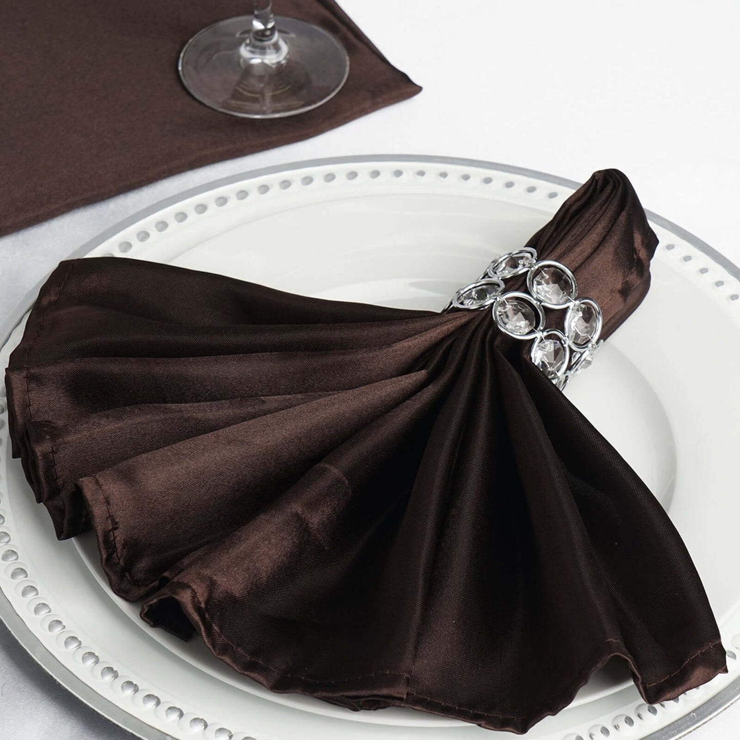 5 Pack Satin 20"x20" Napkins Chocolate - Luxurious Shine & Smooth Dinner Napkins