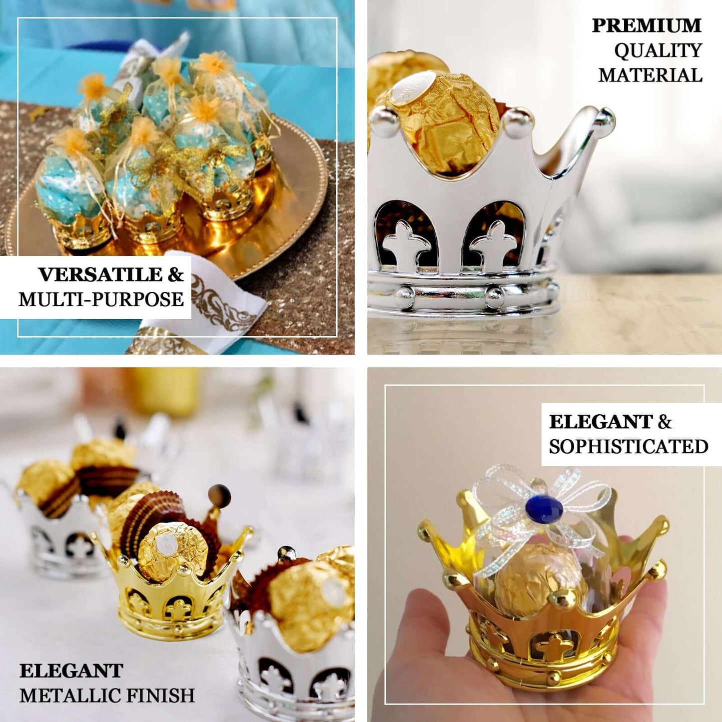 12-Pack Fillable Mini Crown Candy Container Gold - Regal Baby Shower Candy Treat Favor Containers 3"