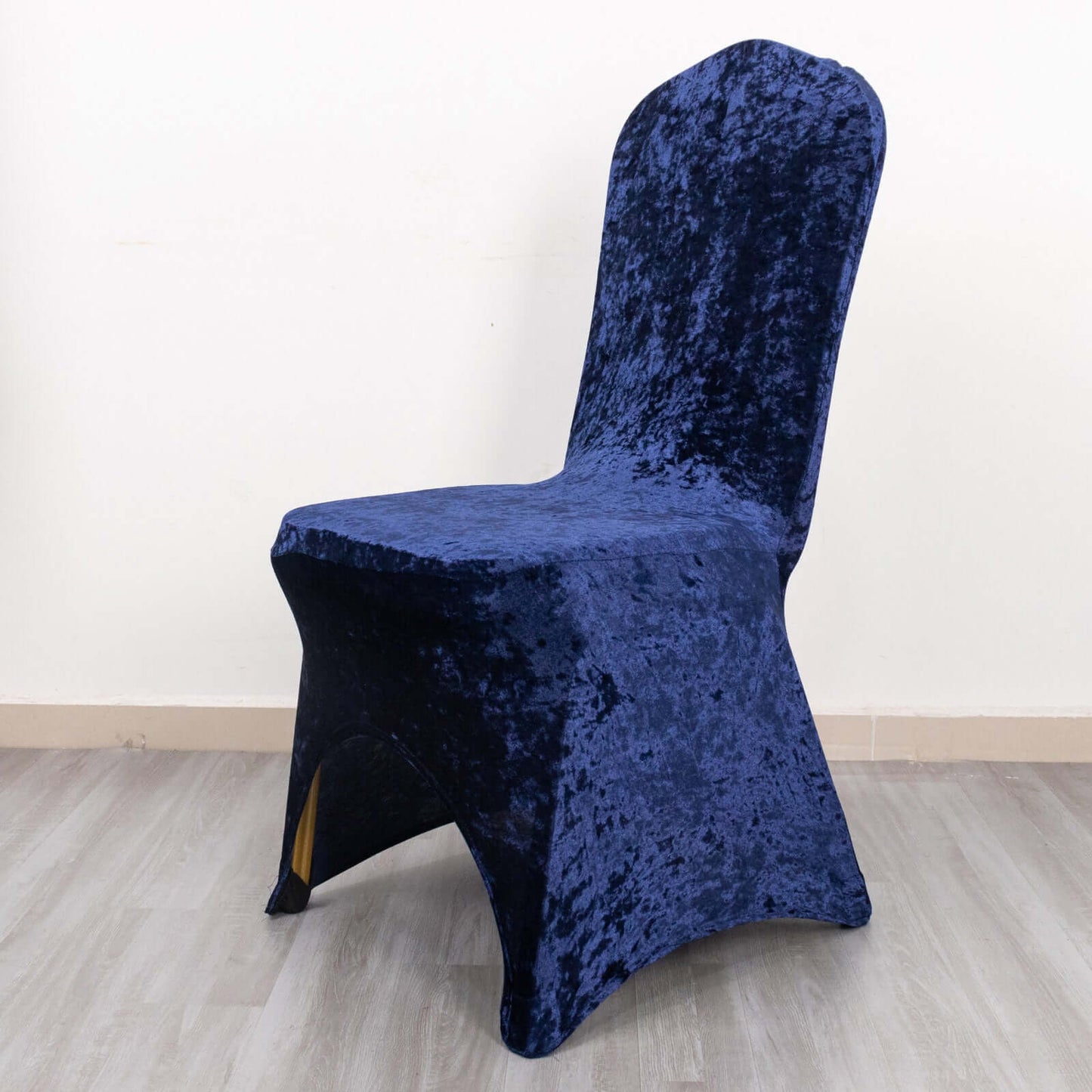 Crushed Velvet Spandex Banquet Chair Cover Fitted Slipcover Navy Blue - Stretch 190GSM Slipcover with Foot Pockets