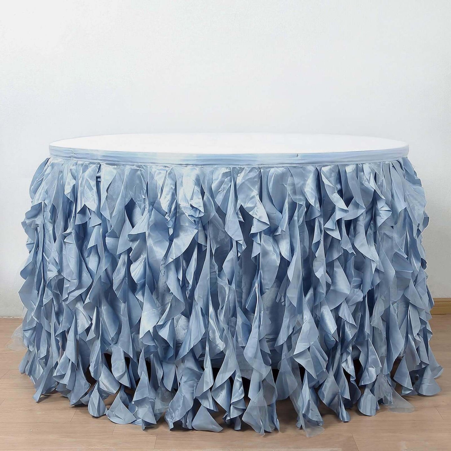 Taffeta 17ft Table Skirt Dusty Blue - Cascading Curly Willow Style Table Cover