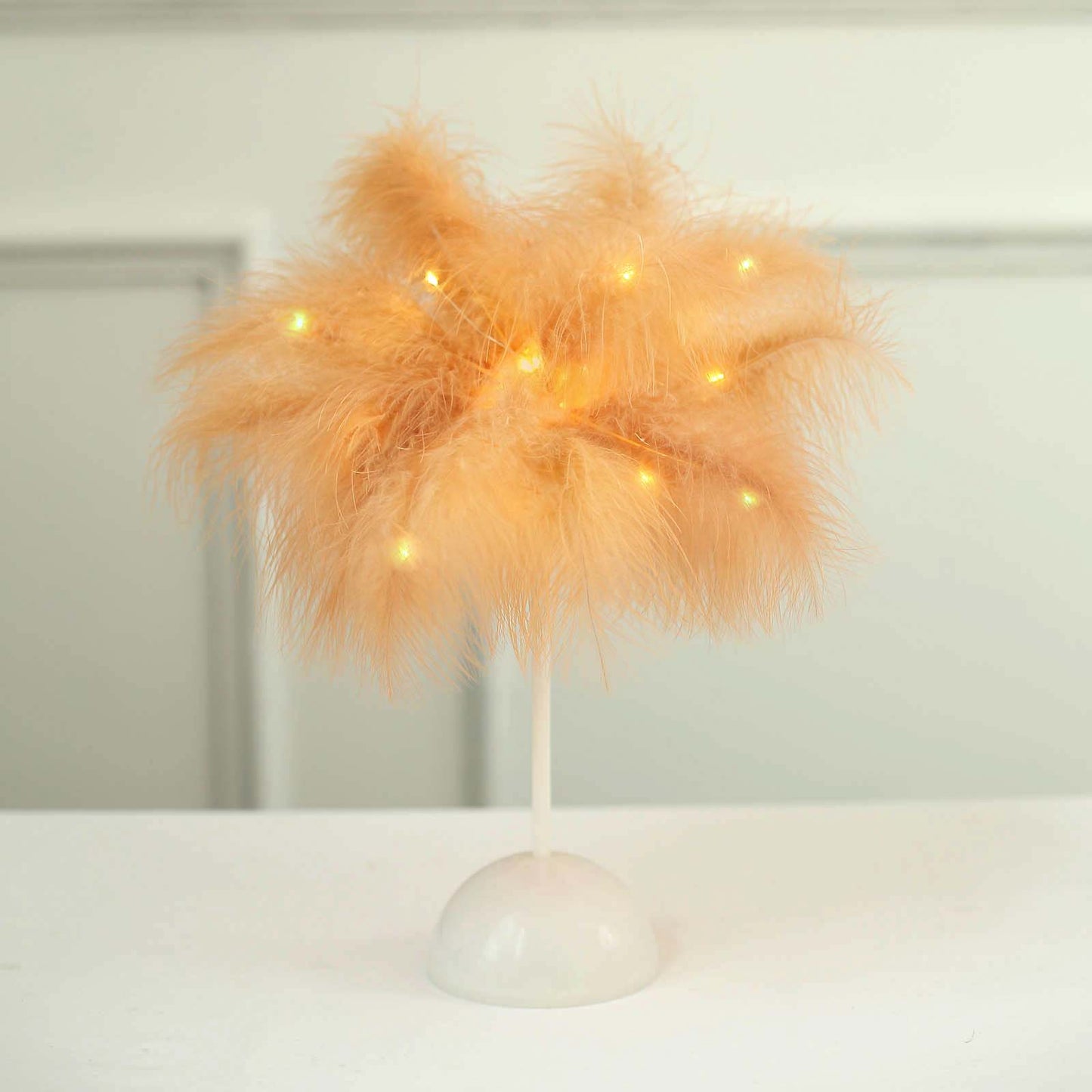 Table Lamp Feather Design Natural LED Battery Operated - Cordless Wedding Centerpiece 15"