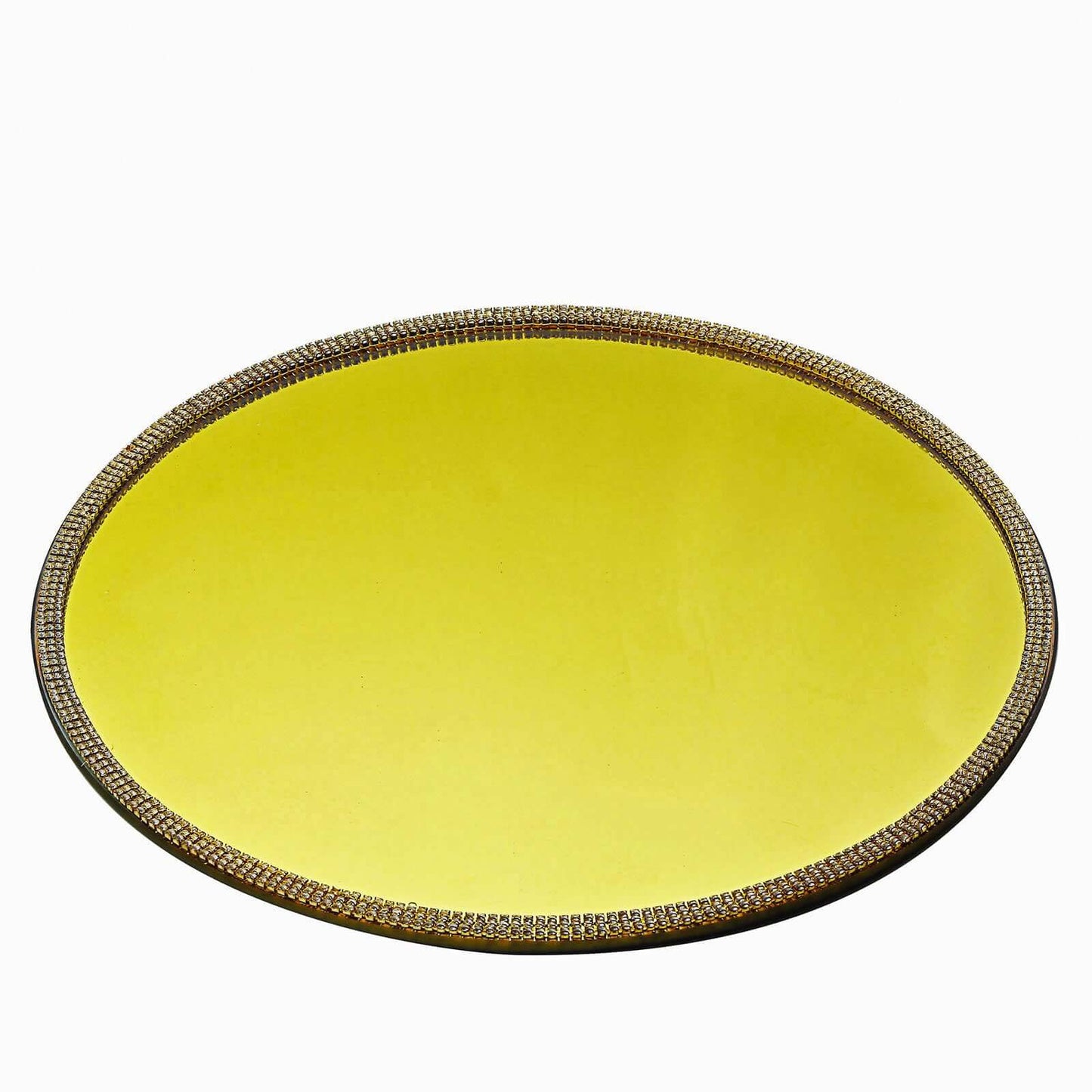 2-Pack Mirror Glass Round Charger Plates 13" with Metallic Gold Mirror Rhinestone Rim, Dazzling Decorative Chargers