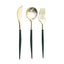 24-Pack Plastic Flatware Set in Metallic Gold with Hunter Emerald Green Handle - Heavy Duty Disposable Modern Silverware 8"