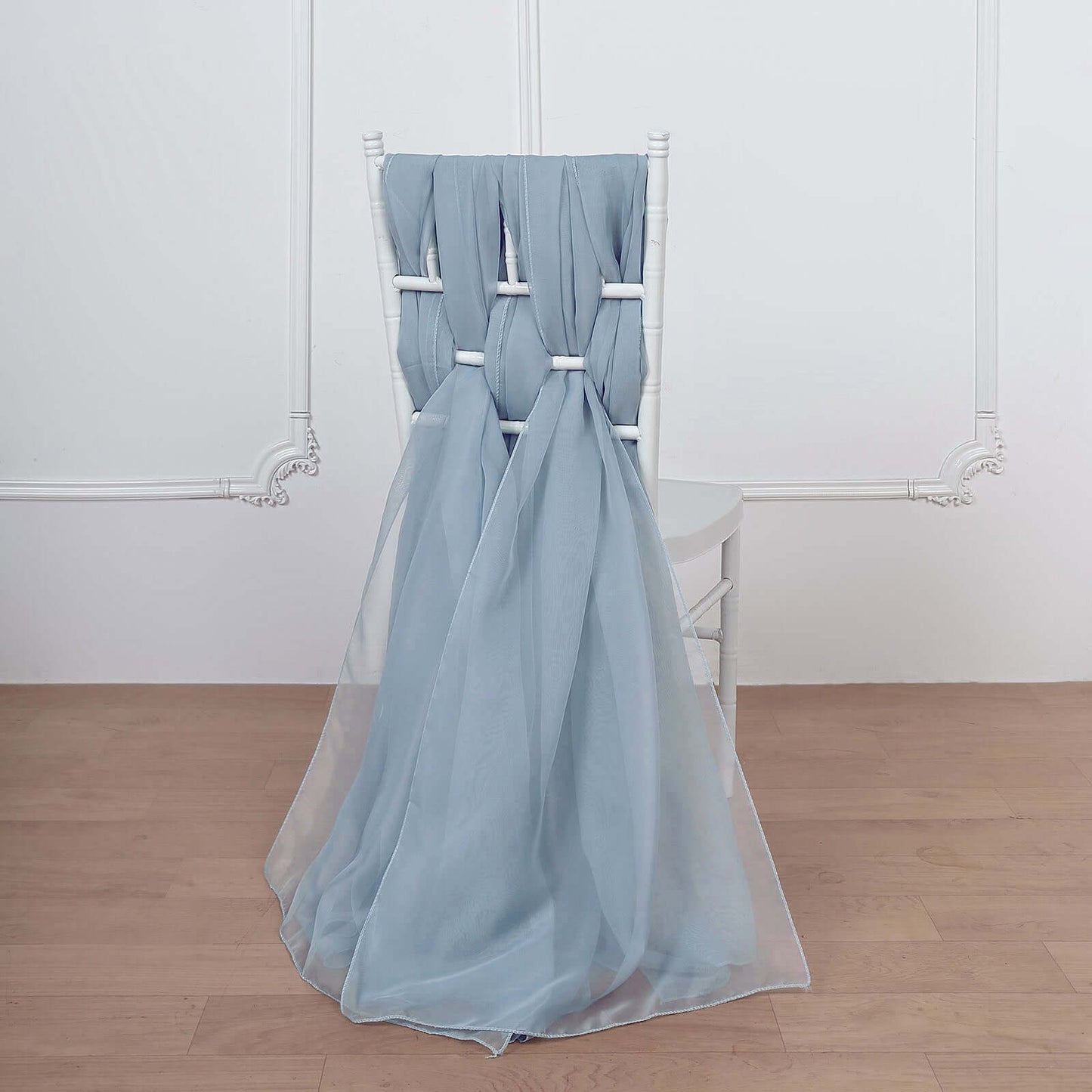 5 Pack Chiffon Chair Sashes Dusty Blue - Soft & Lightweight Designer Chair Bows 22"x78"