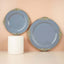 10-Pack Plastic 10" Round Dinner Plates in Dusty Blue with Gold Leaf Embossed Rim - Disposable Vintage Baroque Style Plates