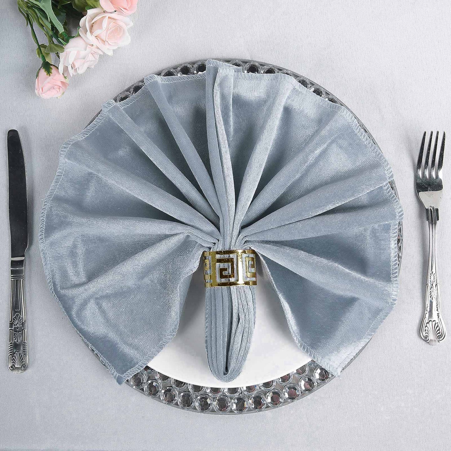 5 Pack Premium Velvet 20"x20" Napkins Dusty Blue - Soft Sheen Finish Cloth Napkins