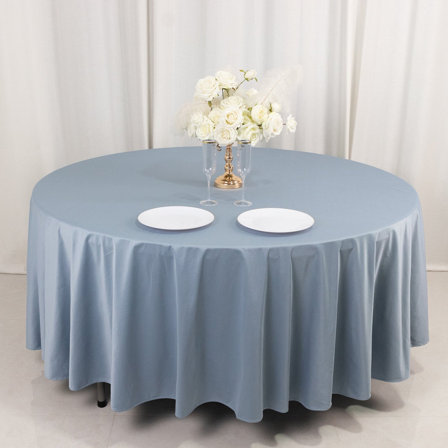Scuba Round 108" Tablecloth Dusty Blue - Wrinkle Free & Stain Resistant Table Cover