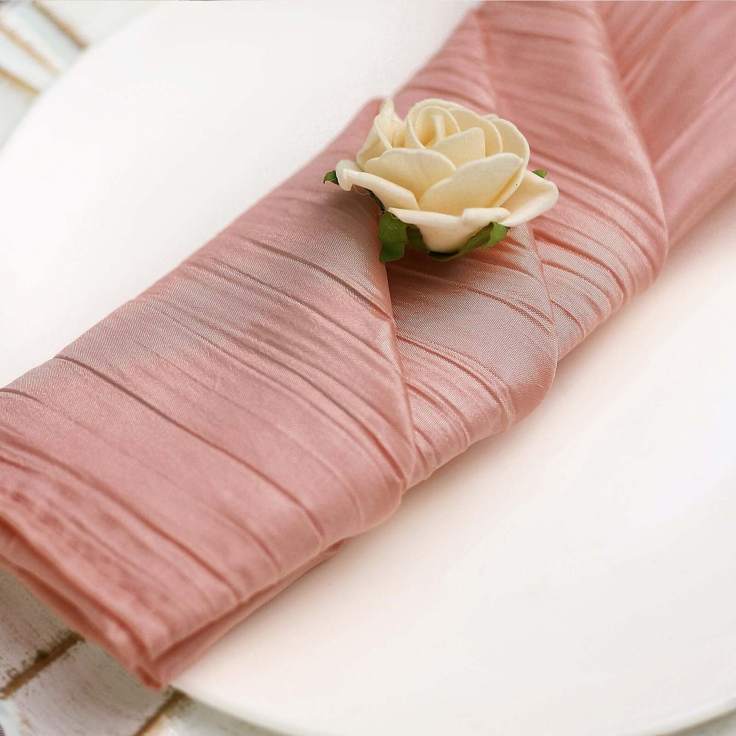 5 Pack Taffeta 20"x20" Napkins Dusty Rose - Accordion Crinkle Dinner Napkins