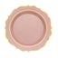 10-Pack Plastic 10" Round Dinner Plates in Dusty Rose with Gold Scalloped Rim - Disposable Party Plates