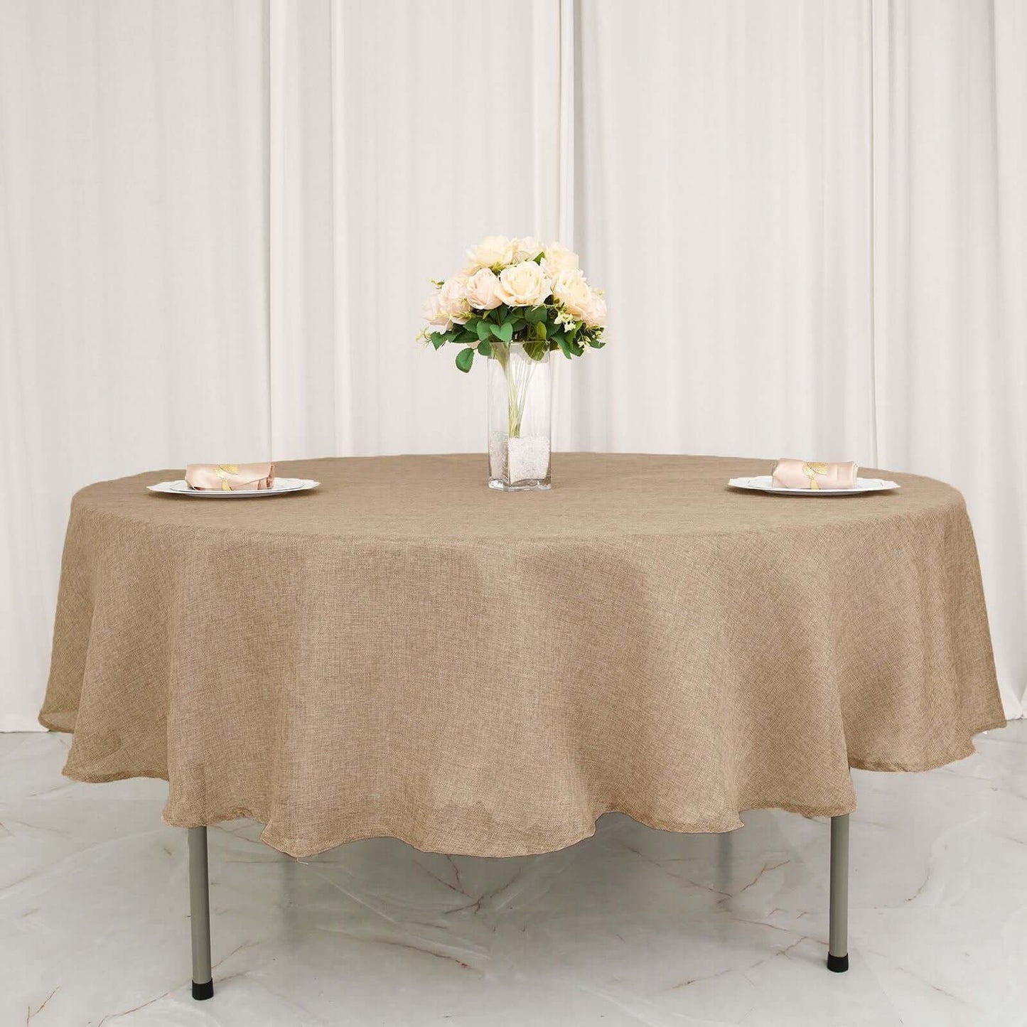 Faux Burlap Jute 90" Round Tablecloth Natural - Rustic Event Table Linen