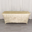 Crushed Velvet Fitted Rectangular 6ft Table Cover Beige - Wrinkle-Free Stretchy Tablecloth