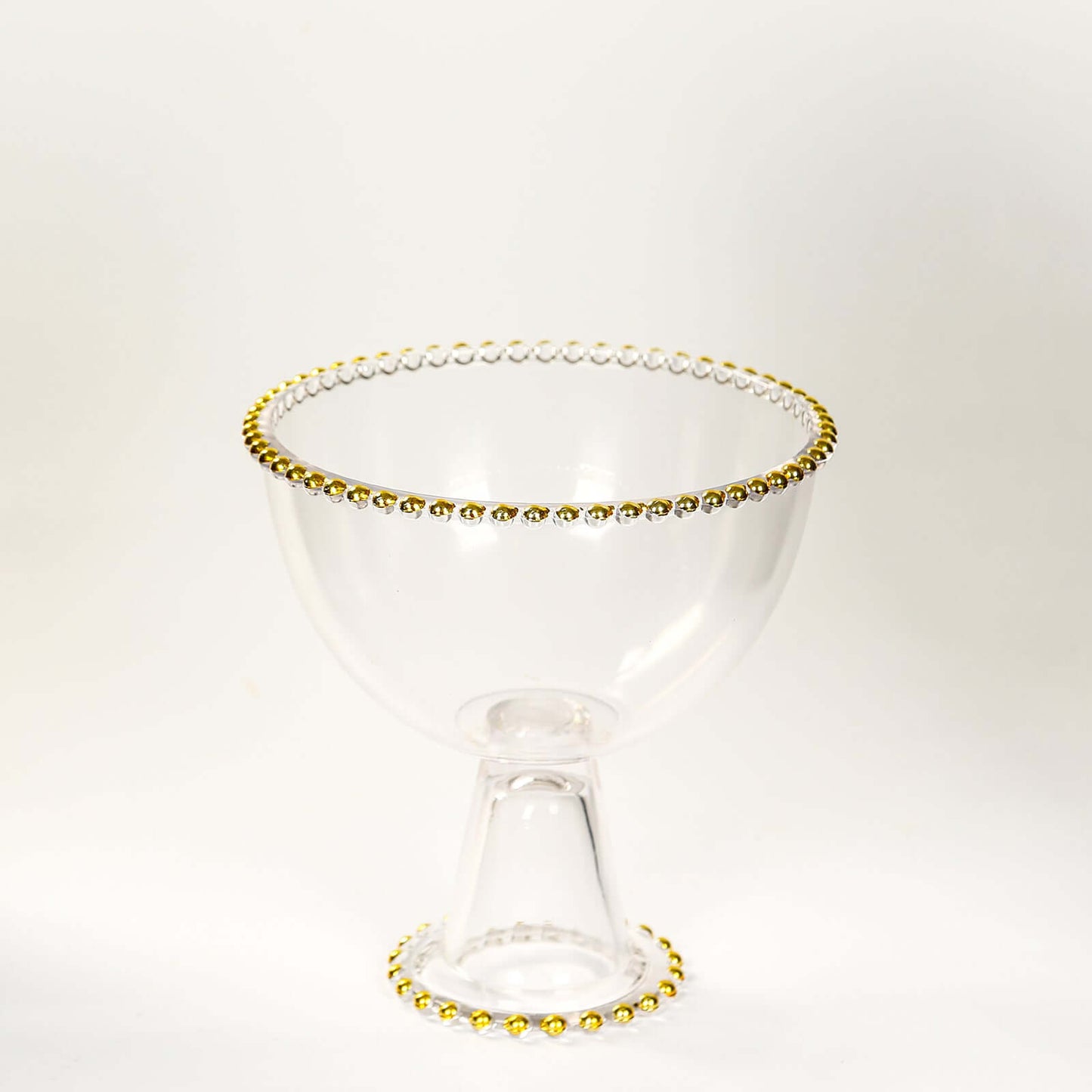 Compote Pedestal Bowl Glass Flower Vase Clear with Gold Beaded Rim - Footed Candy Trifle Bowl for Displays 8"