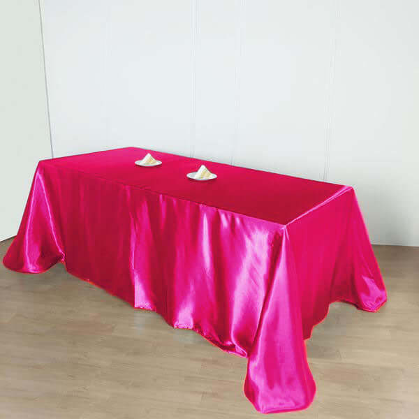 Satin Rectangular 90"x156" Tablecloth Fuchsia - Seamless Table Cover