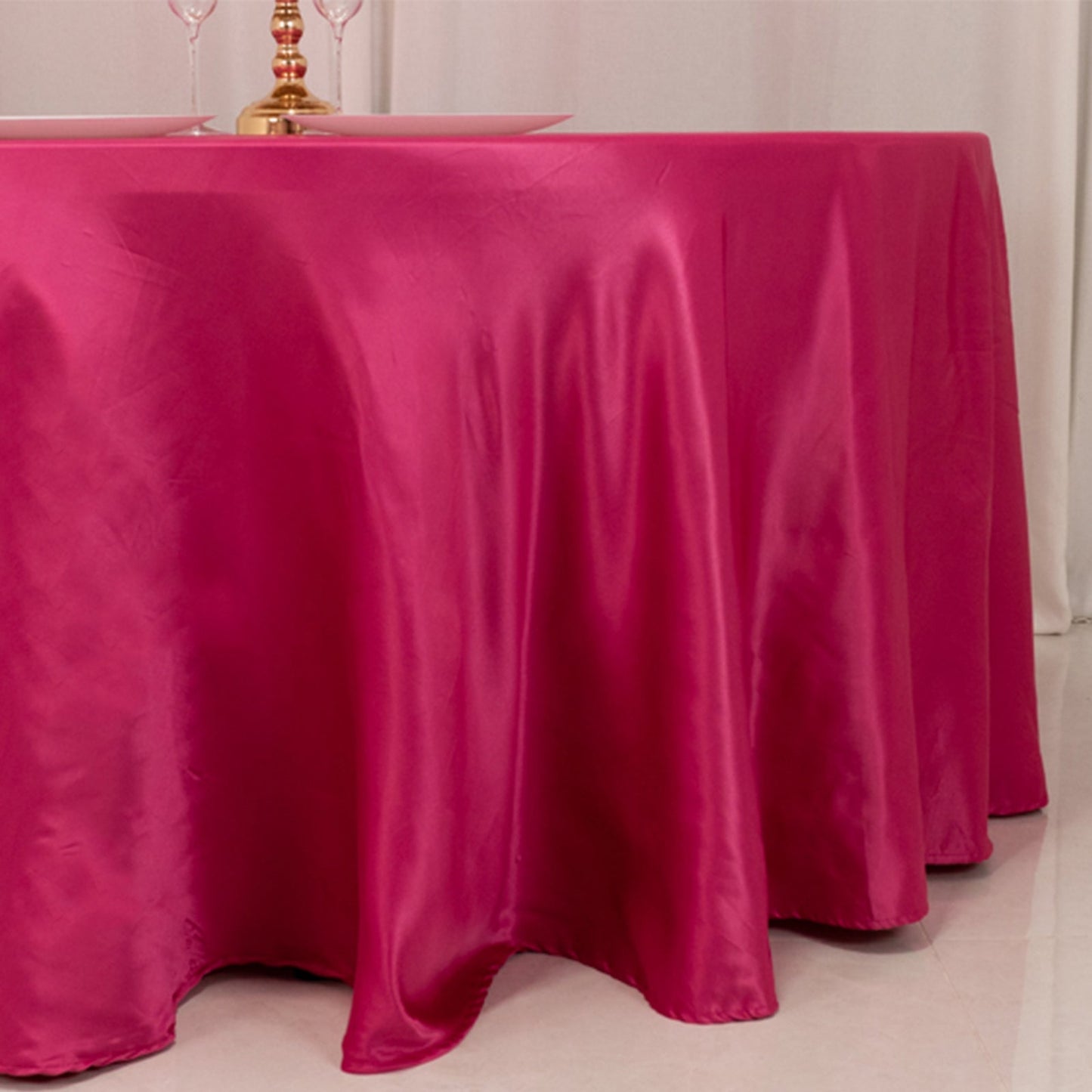 Lamour Satin 120" Round Tablecloth Fuchsia - Seamless Table Cover with Soft Tempered Sheen