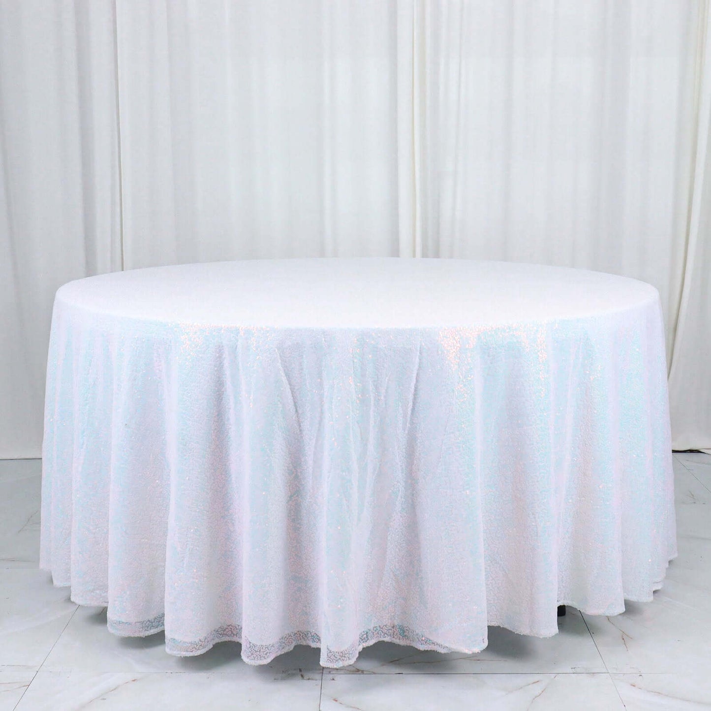Sequin 120" Round Tablecloth Iridescent Blue - Seamless Glittering Table Cover