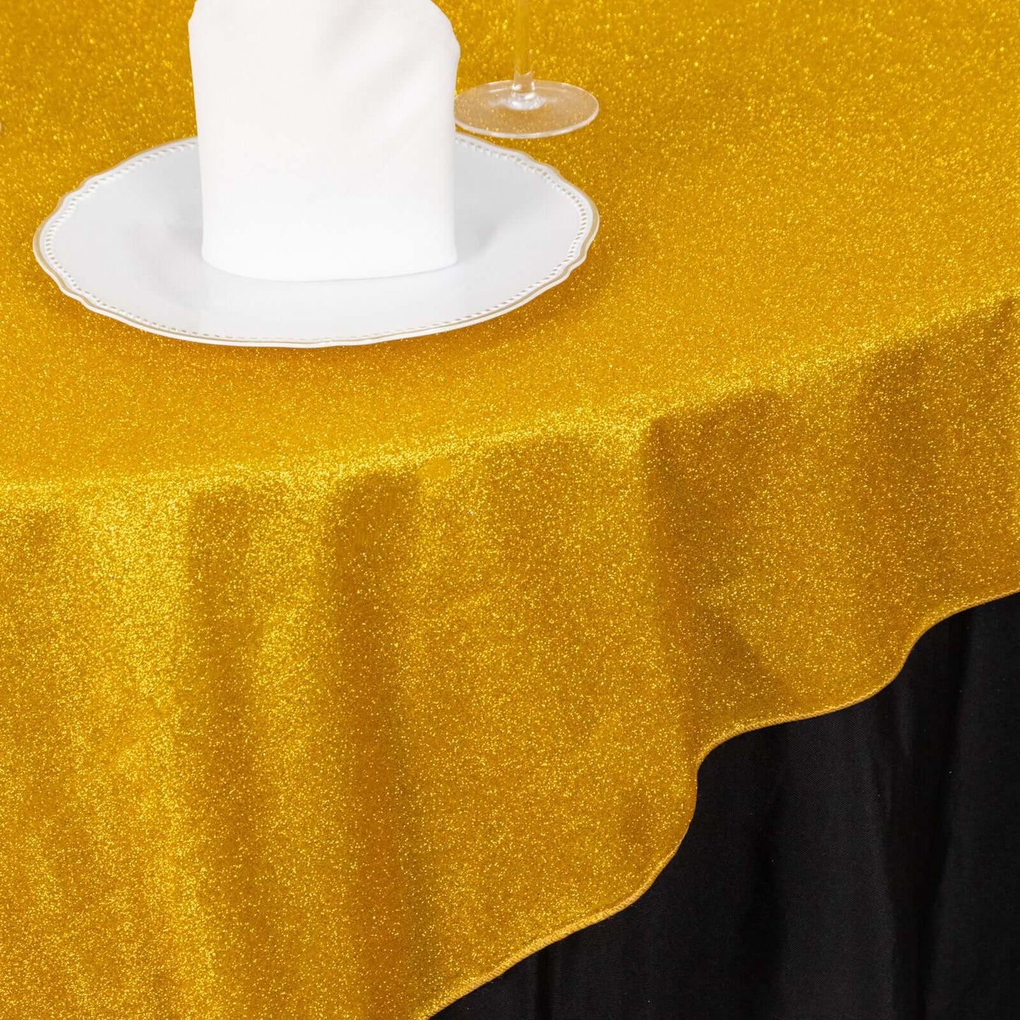 Polyester 72"x72" Table Overlay Square Tablecloth Gold - Glitter Sparkle Design for Classy Celebrations