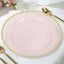10-Pack Economy Plastic Round Charger Plates 12" in Transparent Blush with Wide Gold Rim, Decorative Dinner Party Serving Plates