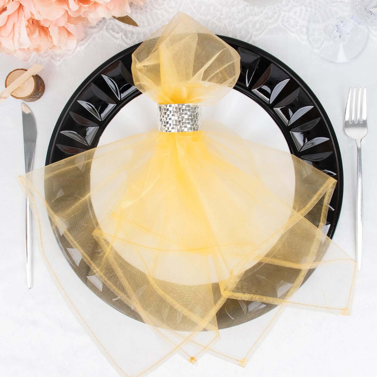 10 Pack Organza 23"x23" Napkins Gold - Exquisite Sheer Cloth Napkins for Formal & Casual Events