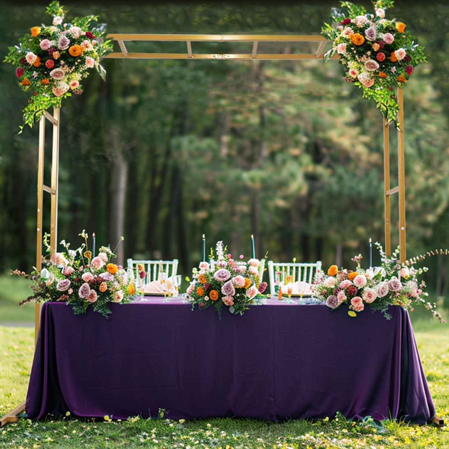 6ftx6ft Gold Square Arbor - Freestanding 6' High Over the Table Stand, Backdrop Stand with Double Frame for Floral Balloon DÃ©cor
