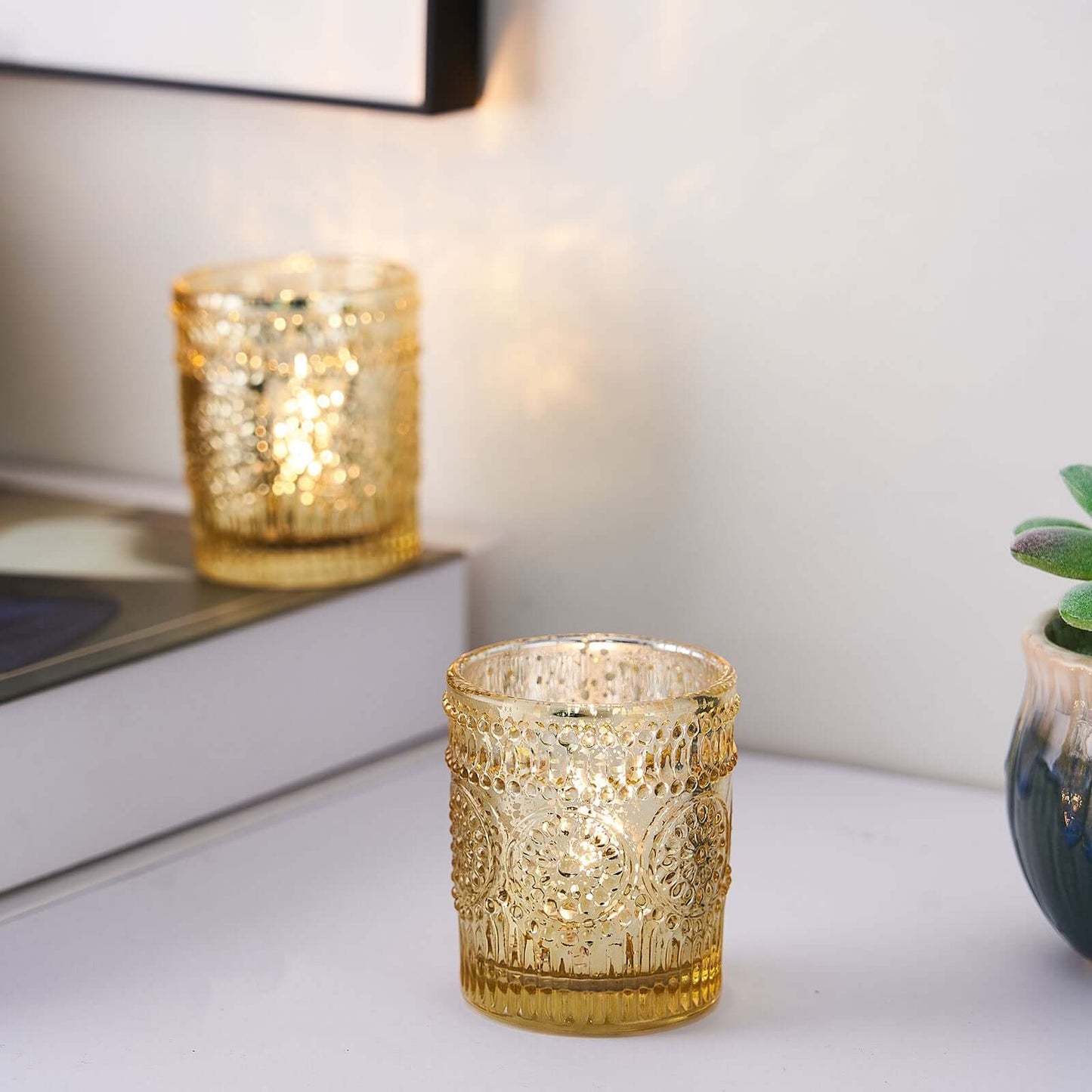 6-Pack Gold Glass Votive Tealight Holders - Stylish Primrose Design for Weddings & DÃ©cor