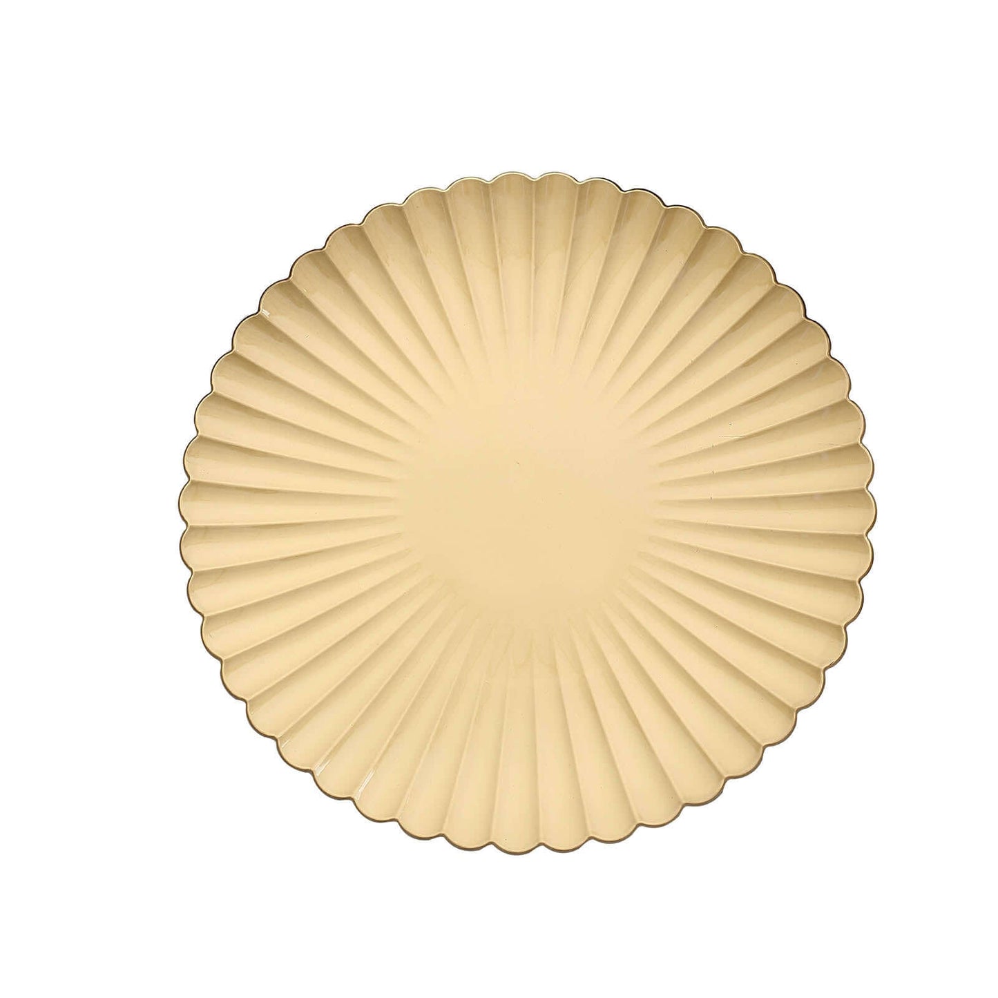 6-Pack Plastic Round Charger Plates 13" in Gold with Scalloped Shell Pattern, Coastal Inspired Disposable Charger Tableware