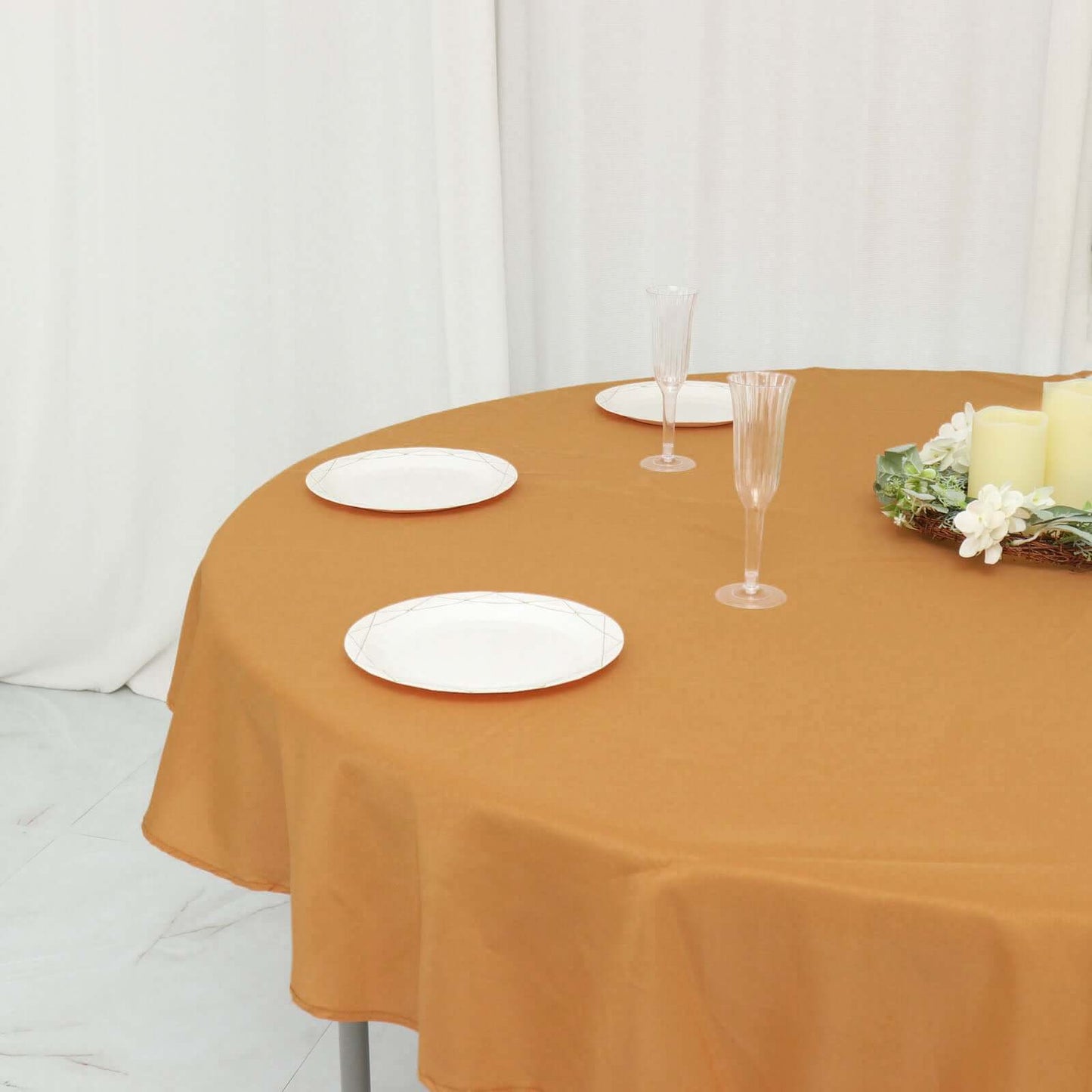 Polyester 70" Round Tablecloth Gold - Durable & Wrinkle-Resistant Table Cover for Everyday Use