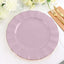 10-Pack Plastic 11" Round Dinner Plates in Lavender Lilac Ruffled Rim with Gold Edging - Sturdy Disposable Dinnerware