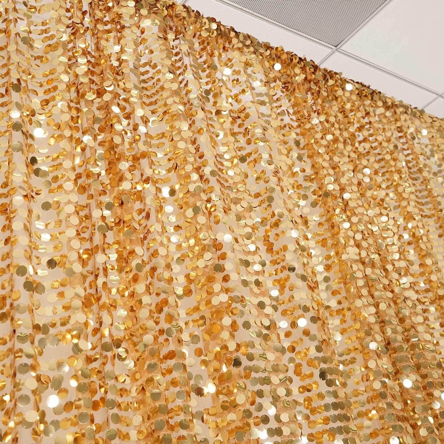 20ftx10ft Gold Big Payette Sequin Event Curtain Drapes, Backdrop Event Panel