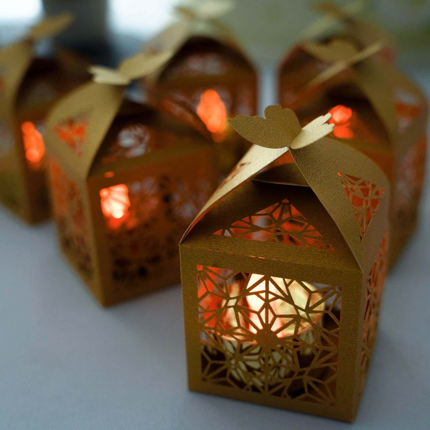 25 Pack Gold Butterfly Top Laser Cut Lace Favor Candy Gift Boxes