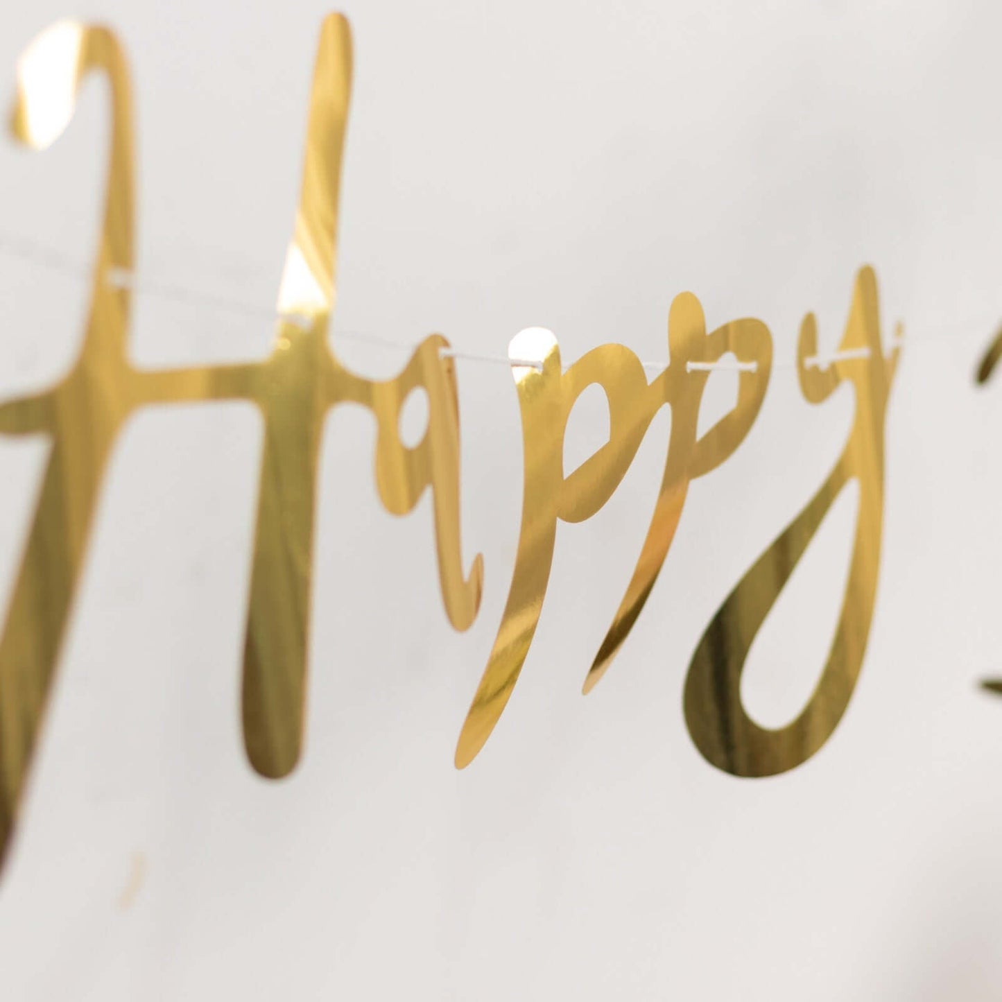 10ft Pre-Strung Metallic Gold Foil "Happy Birthday" Banner, Party Photo Backdrop Hanging Garland - 250 GSM