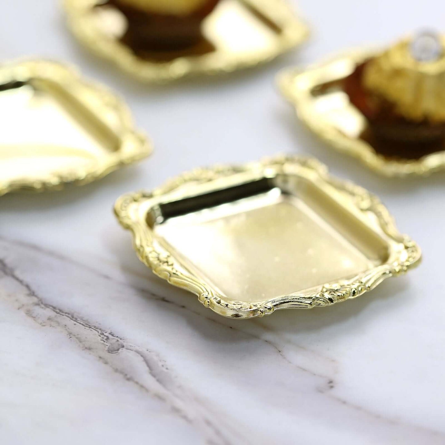 12 Pack 3" Gold Baroque Mini Square Sweet Treats Serving Platter, Party Favor Candy Display Tray